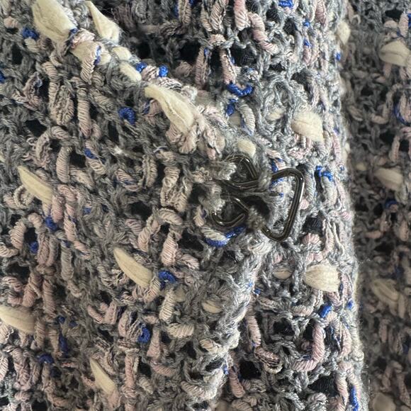 ST. JOHN Fall 2017 Ready-to-Wear Jacket Wool Blend Gray Fringed Open Size 10 - Picture 8 of 12